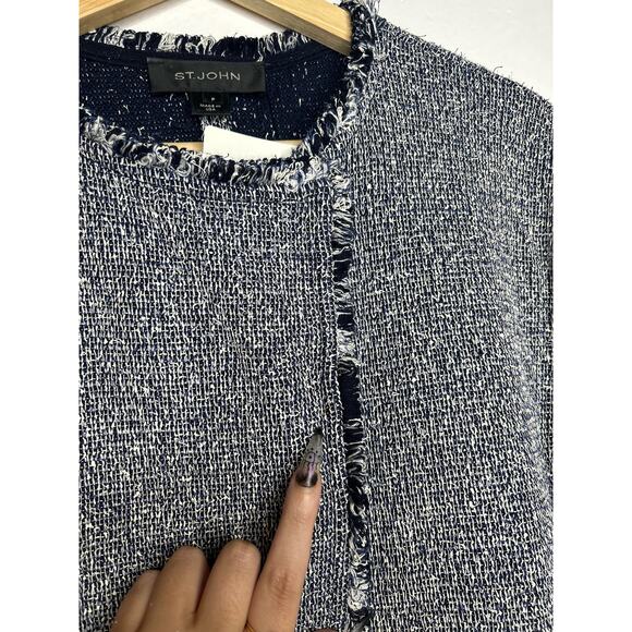 St. John Navy Fringe Hem Short Sleeve Knit Sweater Cardigan S - Picture 13 of 13